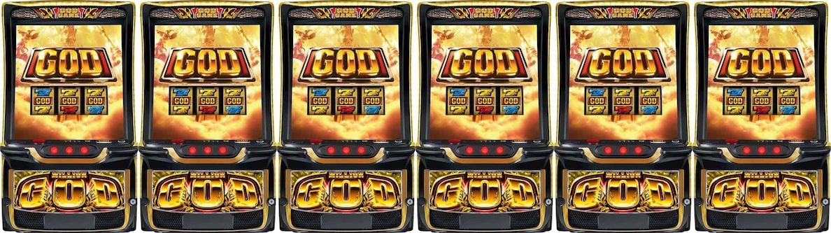 ミリオンゴッド　6台並び　神々の軌跡